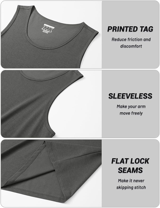 Cotrasen Men's Tank Top UPF 50+ Sleeveless Shirt Cotton Moisture Wicking Casual Gym Workout Shirts Cooling Muscle Tee Shirt