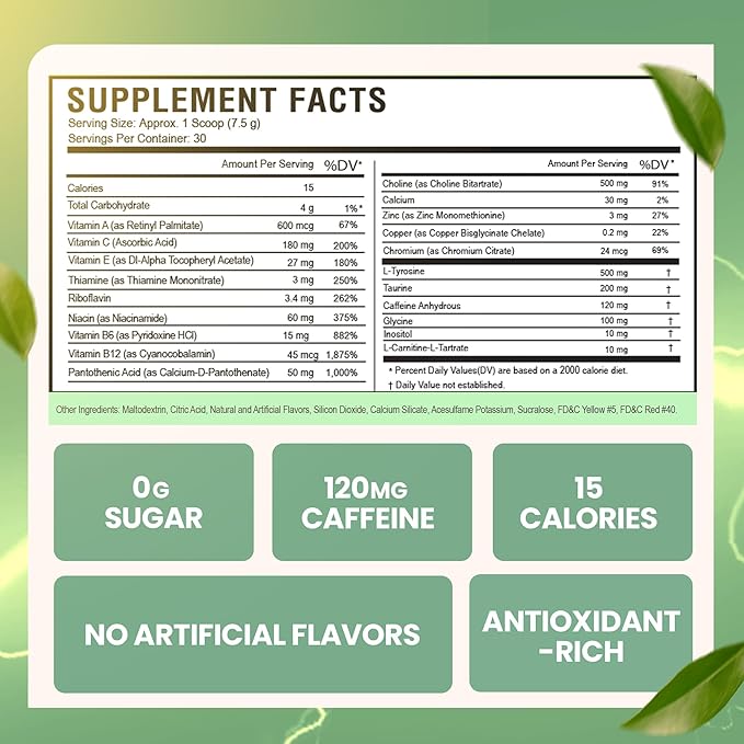 Energy Drink Powder - Energy Boost Drink Mix - Sugar-Free Energy with Antioxidants - Morning Kickstart and Sports Nutrition Endurance Product - 30 Servings, 8 Ounces (Tropical Fusion)