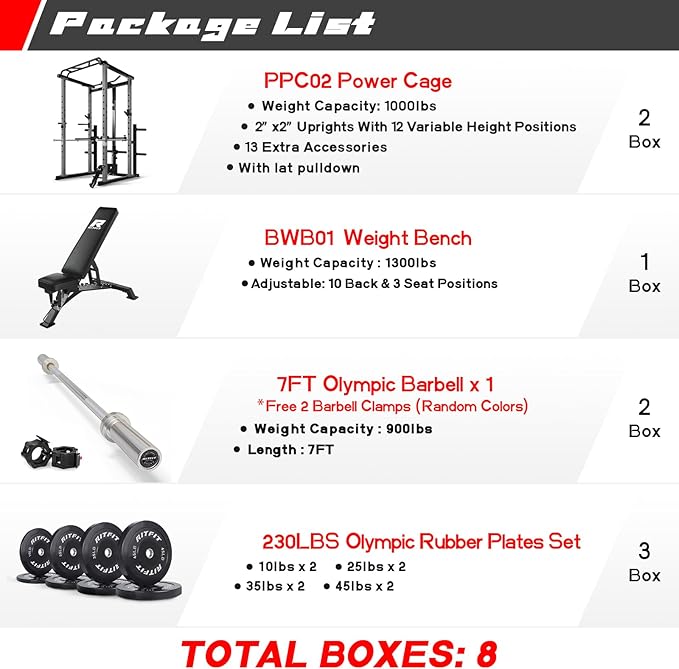 RitFit Power Cage with Optional LAT PullDown/Cable Crossover, 1000LB Squat Rack for Home & Garage Gym, with Weight Storage Rack and More Training Attachments, ASTM-Certified