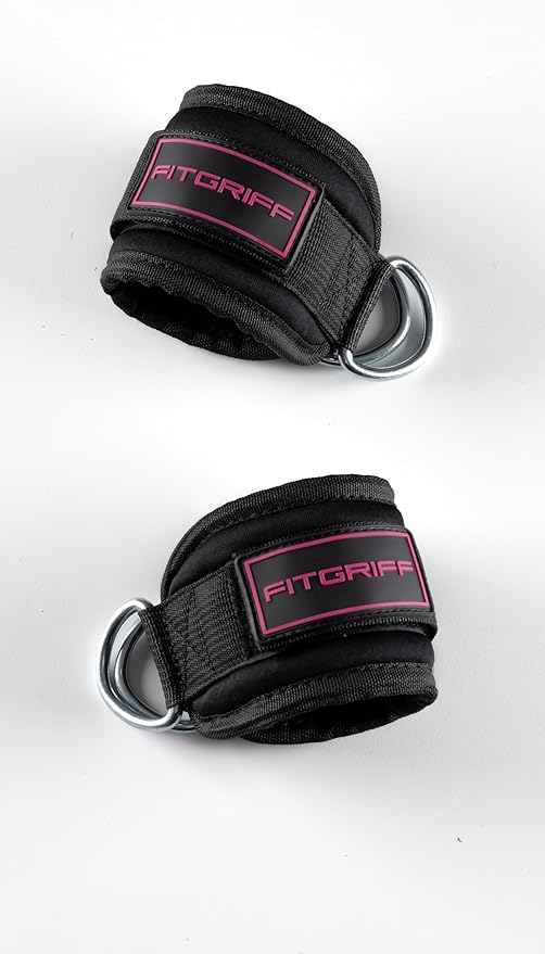Fitgriff® Ankle Straps V3 for Cable Machine (2 Pieces) - Gym Workout Equipment - Leg Pulley Attachment, Kickback Straps