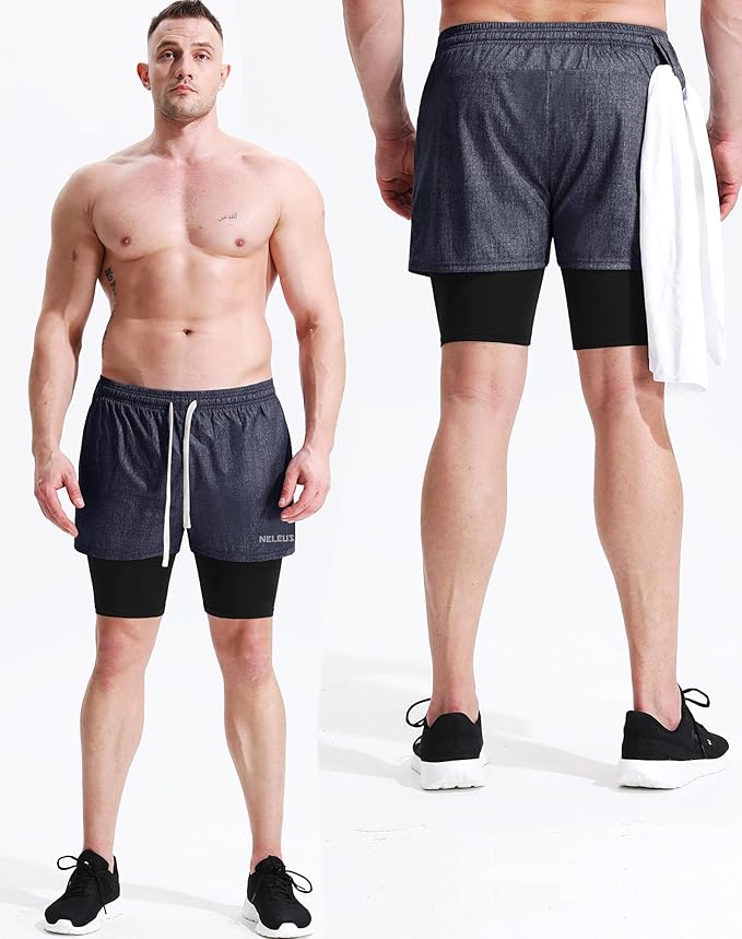NELEUS Men's 2 in 1 Running Shorts with Liner,Dry Fit Workout Shorts with Pockets