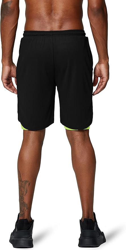 Pinkbomb Men's 2 in 1 Running Shorts Gym Workout Quick Dry Mens Shorts with Phone Pocket