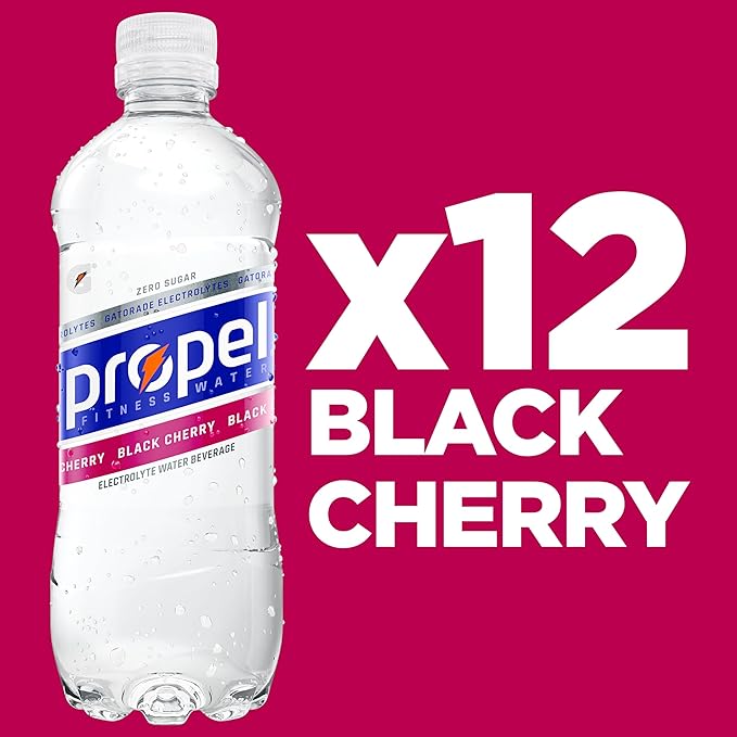 Propel, Black Cherry, Zero Calorie Sports Drinking Water with Electrolytes and Vitamins C&E, 16.9 Fl Oz (12 Count)