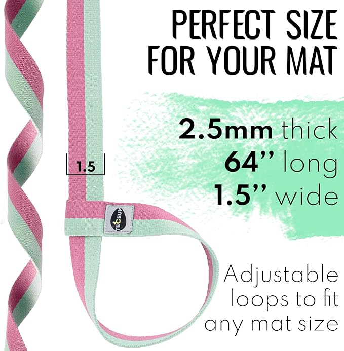 TECEUM Yoga Mat Strap – 30+ Colors – Adjustable Mat Holder Sling Carrier for All Mats [Mat Not Included]