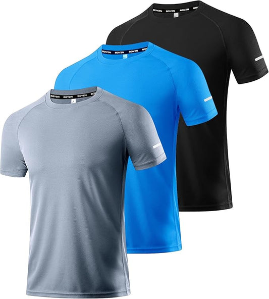 Boyzn 1, 3, 5 or 7 Pack Men's Workout Running Shirts, Dry Fit Moisture Wicking T-Shirt, Gym Athletic Short Sleeve Tee Shirts