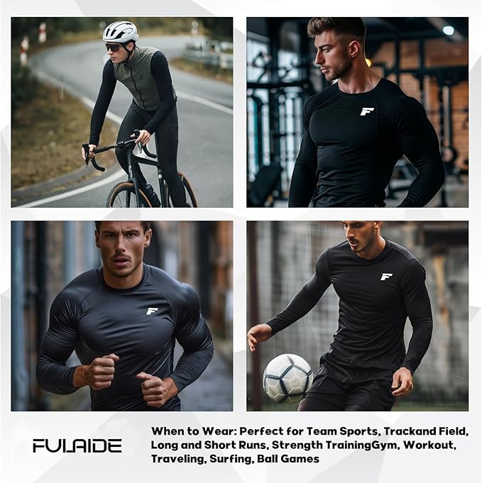 Men's Compression Shirts Long Sleeve Running Athletic Undershirts Workout Baseball Base Layer Fishing Rash Guard Tops 2 Pack