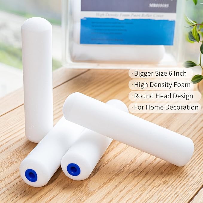 Mister Rui Foam Paint Roller Cover, 6 Inch Sponge Paint Roller Sleeve, Pack of 10, Foam of Premium Quality Can Be Used with Water and Oil Based Paints