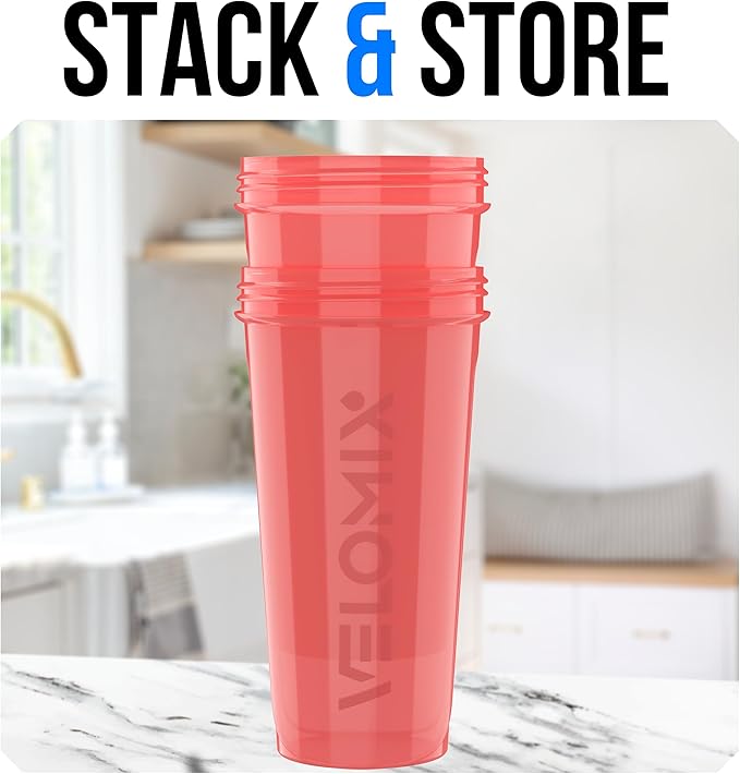 VELOMIX -2 Pack- 28 oz Protein Shaker Bottles for Protein Mixes - 2x Wire Whisk | Leak Proof Shaker Cups for Protein Shakes | Protein Shaker Bottle Pack (Pink Set)