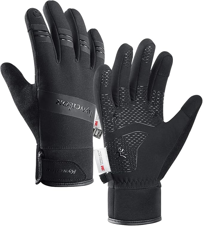 FOXLVDA 10℉ Men's Winter Gloves - Windproof Waterproof Thermal, Non-Slip Palm Grip Touchscreen Compatible with Warm Lining for Cold-Weather Cycling, Driving, Hiking, Running, Golf, Ski