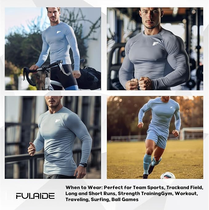 Men's Compression Shirts Long Sleeve Running Athletic Undershirts Workout Baseball Base Layer Fishing Rash Guard Tops 2 Pack