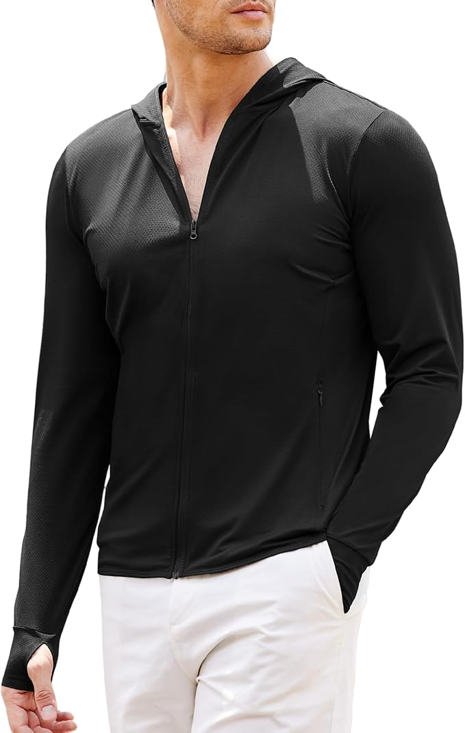 COOFANDY Men Full Zip UPF 50 Sun Protection Hoodie Jacket Long Sleeve Lightweight Breathable UV Shirts with Pockets