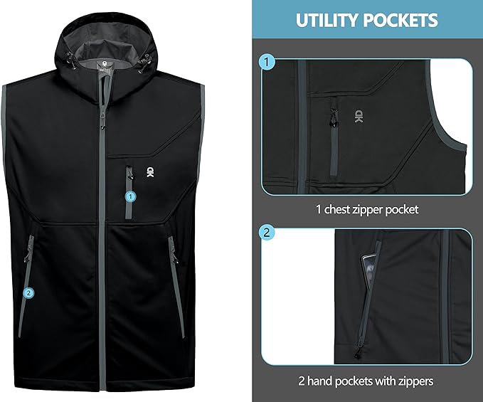 Little Donkey Andy Men's Lightweight Softshell Vest Windproof Sleeveless Jacket for Travel Hiking Running Golf