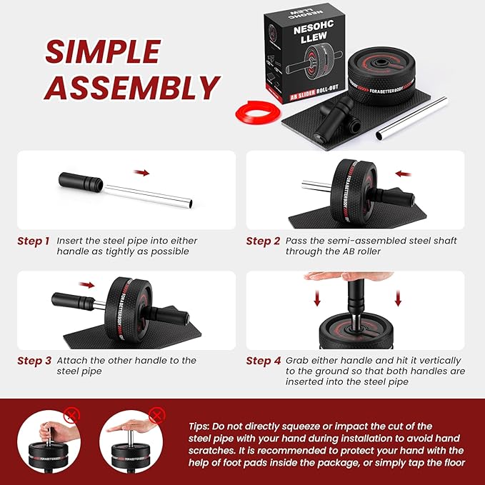 Upgraded Ab Roller Wheel. Abdominal Training Roller for Men/Women, Abdominal Wheels Widened to 3.4 ", Rubber Tread of The Abdominal Wheel Upgraded, Max Weight 490 lbs