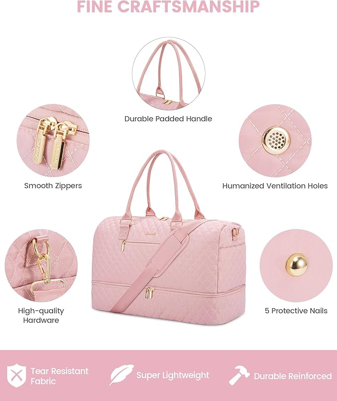 LOVEVOOK Travel Duffle Bag for Women, Weekender Overnight Bag with Shoe Compartment, Carry on Bag with Toiletry Bag, Gym Duffel Bag with Wet Pocket, Hospital Bags for Labor and Delivery 3 Pcs Set