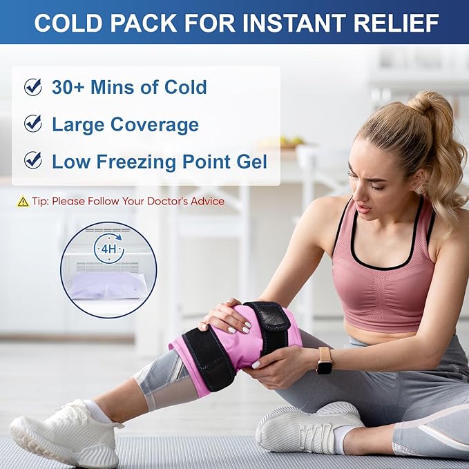 APEXUP Ice Pack for Knee Pain Relief, Large Reusable Wrap After Surgery, Flexible Gel Cold Pack for Injuries, Pain Relief for Back, Shoulder, Elbow, Ankle and Leg (Pink, L, 2PK)