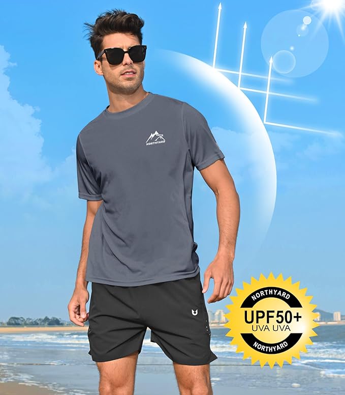 NORTHYARD Men's UPF 50+ Sun Protection Shirts Swim SPF UV Quick Dry Short Sleeve T-Shirts for Athletic Fishing Rash Guard