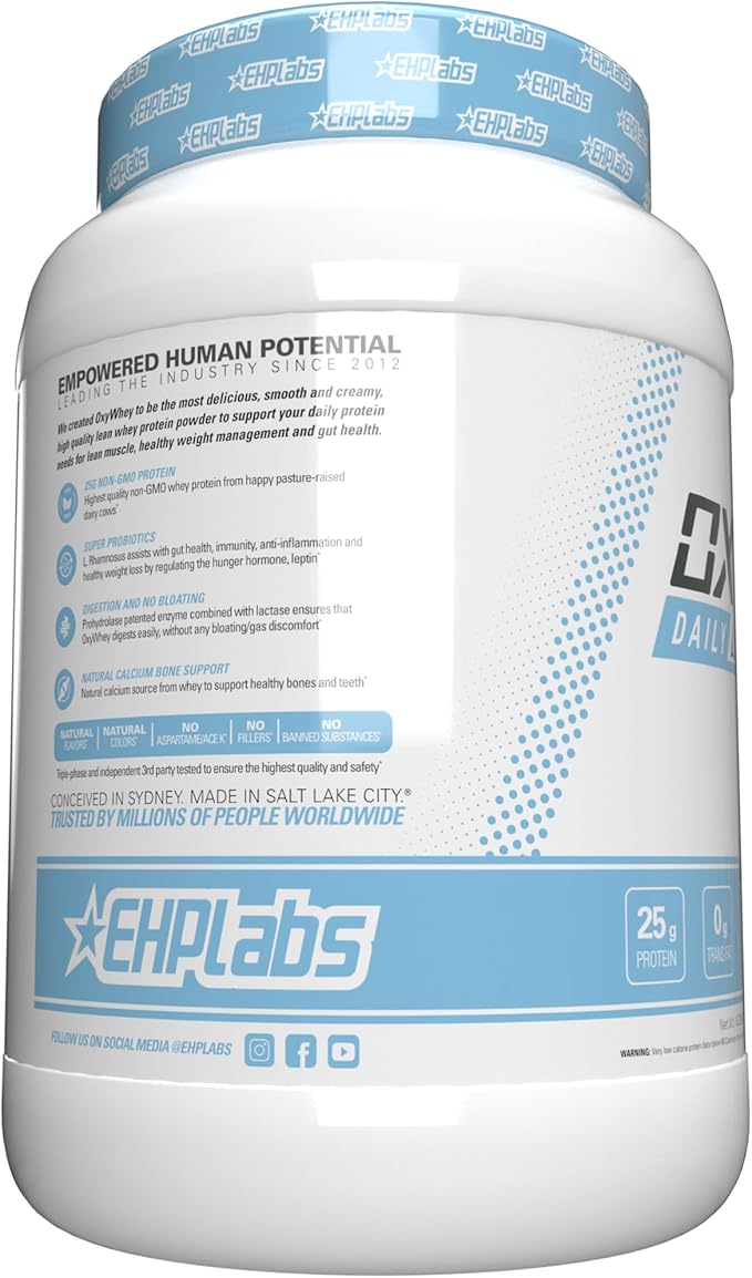 EHP Labs OxyWhey Whey Protein Isolate – 25g High Protein, Low Carb, Sugar Free Meal Replacement – Lean Whey Powder for Muscle Recovery – Non-GMO, Gluten Free – 25 Serves – Vanilla Ice Cream
