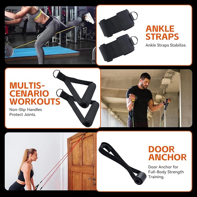 Resistance Bands Workouts Set for Men and Women with Handles - Heavy Duty 150lbs, 11 Piece Elastic Tube Kit for Gym & Home, Strength Training, Yoga, Pilates Therapy for Legs, Chest Power Systems