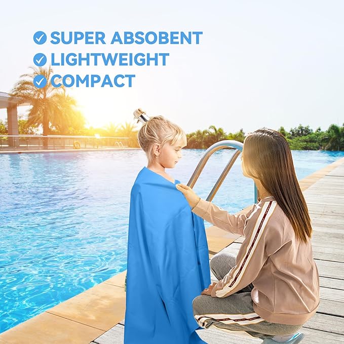 Microfiber Beach Towel-Perfect for Travel, Sports, Camping, Swimming, Yoga, Gym- Quick Dry, Sand Free, Compact, Lightweight, Absorbent (Blue, Medium(130x70cm, 51x27”))