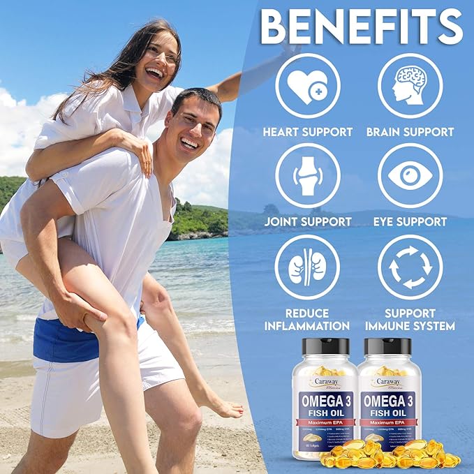 Omega 3 Fish Oil 2,000mg- Pharmaceutical Grade. 1000mg EPA 500mg DHA. Burpless Capsules with No Fishy Aftertaste. All Natural, Organic, Non GMO, Gluten Free for Men & Women.