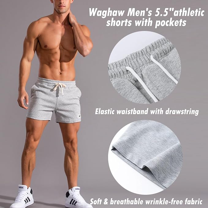Mens 5 Inch/7 Inch Cotton Shorts Mens Sweat Athletic Shorts for Men Gym Worket Shorts with Pockets