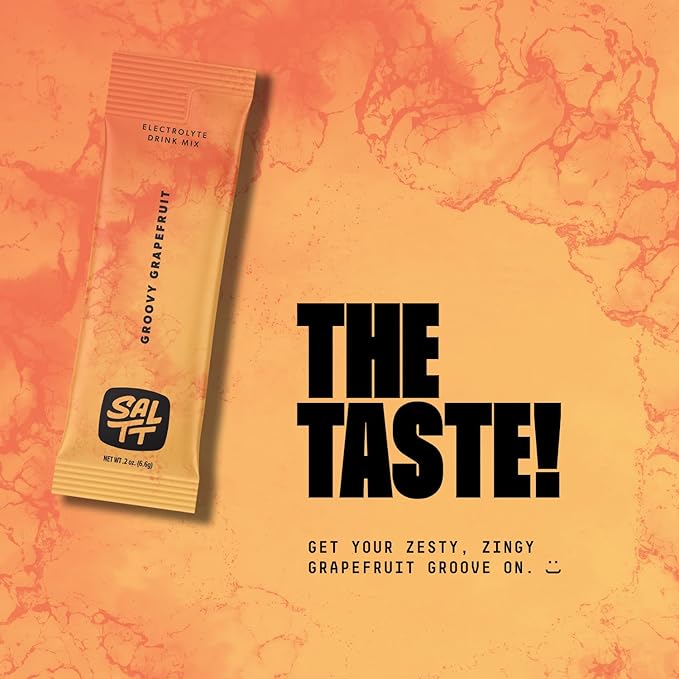 SALTT Electrolytes Powder Flavored Drink Mix - Groovy Grapefruit - 30 Hydration Packets - Magnesium, Potassium, Sodium, Trace Minerals - Zero Sugar & Gluten Free - Travel Essentials