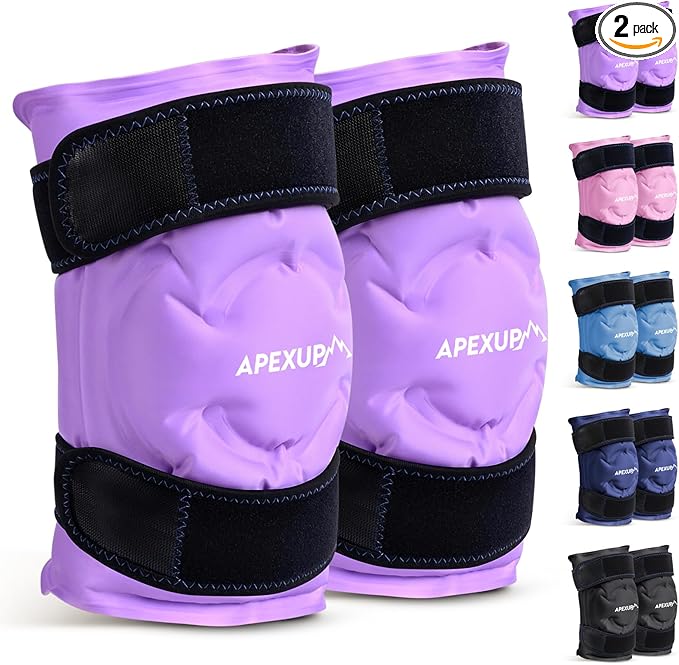 APEXUP Ice Pack for Knee Pain Relief, Large Reusable Wrap After Surgery, Flexible Gel Cold Pack for Injuries, Pain Relief for Back, Shoulder, Elbow, Ankle and Leg (Purple, L, 2PK)