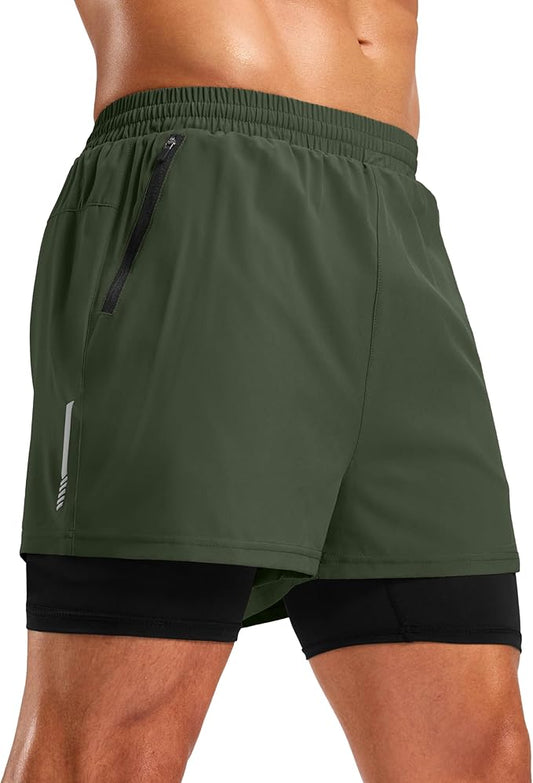 Pudolla Men's 7" Running Shorts with Zipper Pockets Quick Dry 2 in 1 Workout Gym Shorts with Liner for Tennis Yoga Training