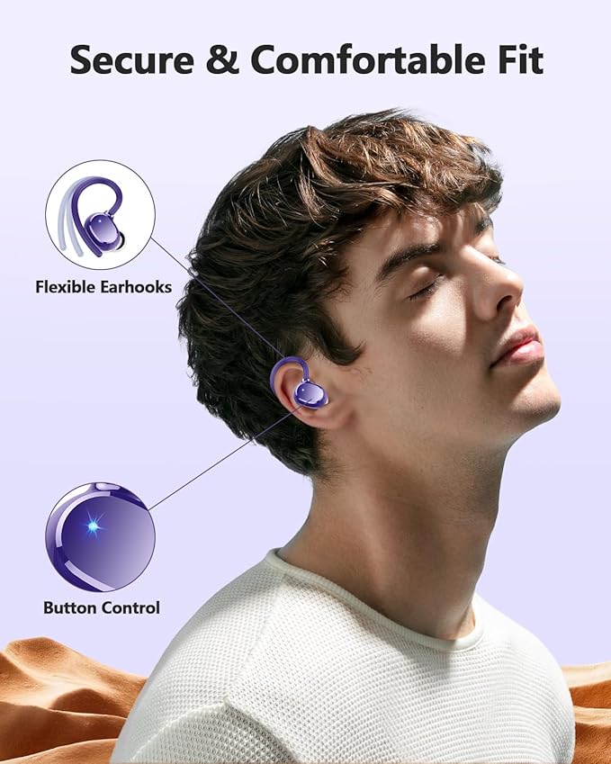 Wireless Bluetooth Earbuds Sport 128H Playtime Bluetooth 5.3 Headphones with LED Display Powerful Bass Over Ear Earphones with Earhooks IP7 Waterproof