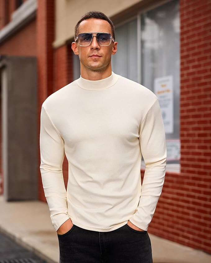 Mens Casual Mock Turtleneck Long Sleeve Basic Lightweight Slim Fit Pullover Tops Ribbed Thermal Undershirts