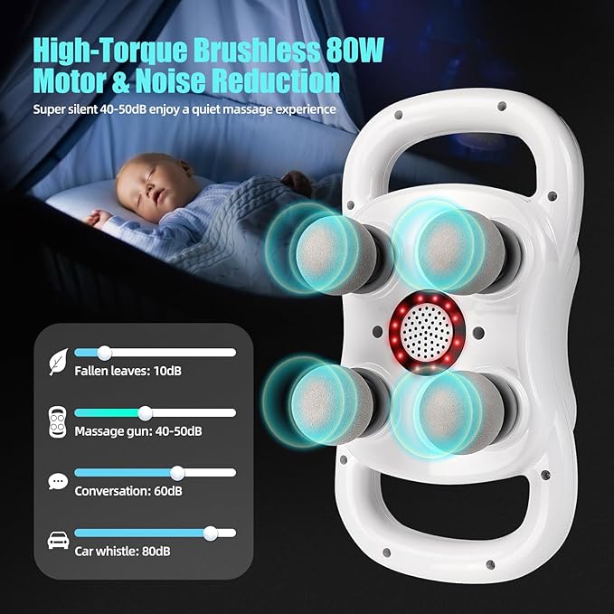 DEITY Massage Gun Deep Tissue, 4-Heads Handheld Electric Body Massager, Percussion Massager for Pain Relief in Back, Leg, Neck, Shoulder and Body, Relax Perfect Gifts for Man Women, White