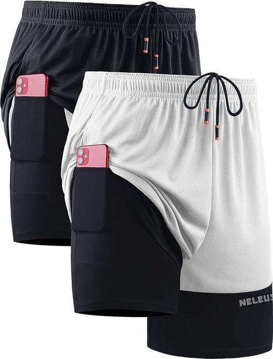 NELEUS Men's 2 in 1 Running Shorts with Liner,Dry Fit Workout Shorts with Pockets