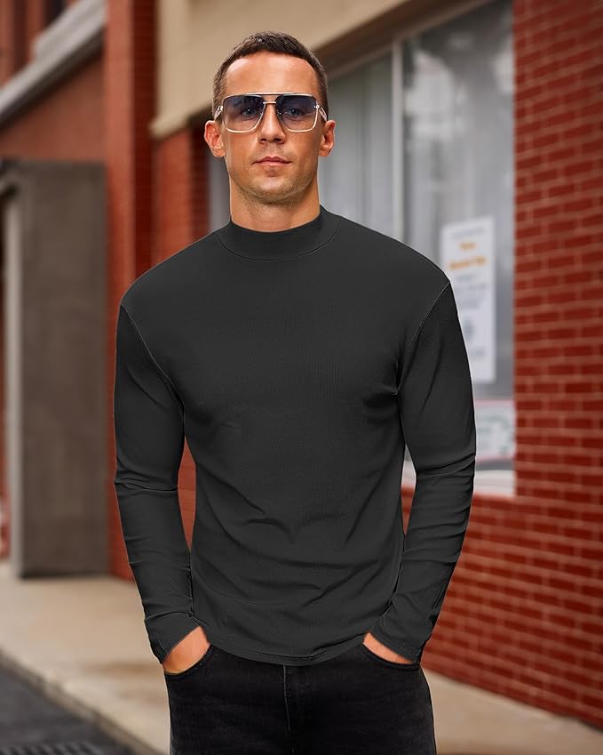Mens Casual Mock Turtleneck Long Sleeve Basic Lightweight Slim Fit Pullover Tops Ribbed Thermal Undershirts