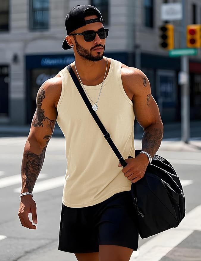 MAGCOMSEN Mens Workout Tank Tops Undershirt Cotton Muscle Athletic Sleeveless Shirts for Gym