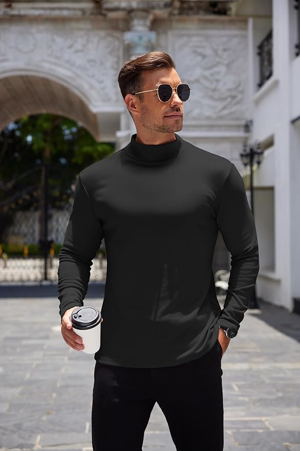COOFANDY Mens Mock Turtleneck Long Sleeve Shirts Basic Thermal Turtle Neck Undershirt Lightweight Pullover Sweaters Top
