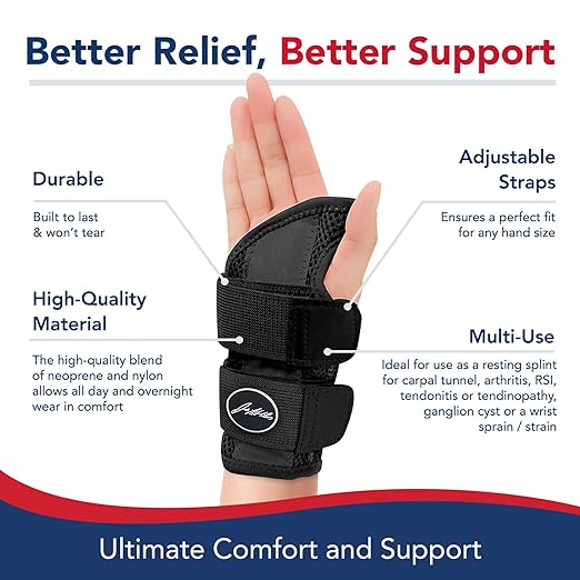 Dr. Arthritis Doctor Developed Fitted Wrist Brace for Carpal Tunnel Syndrome, Tendonitis, Splint Support for Men and Women Single (Black, Right Hand)
