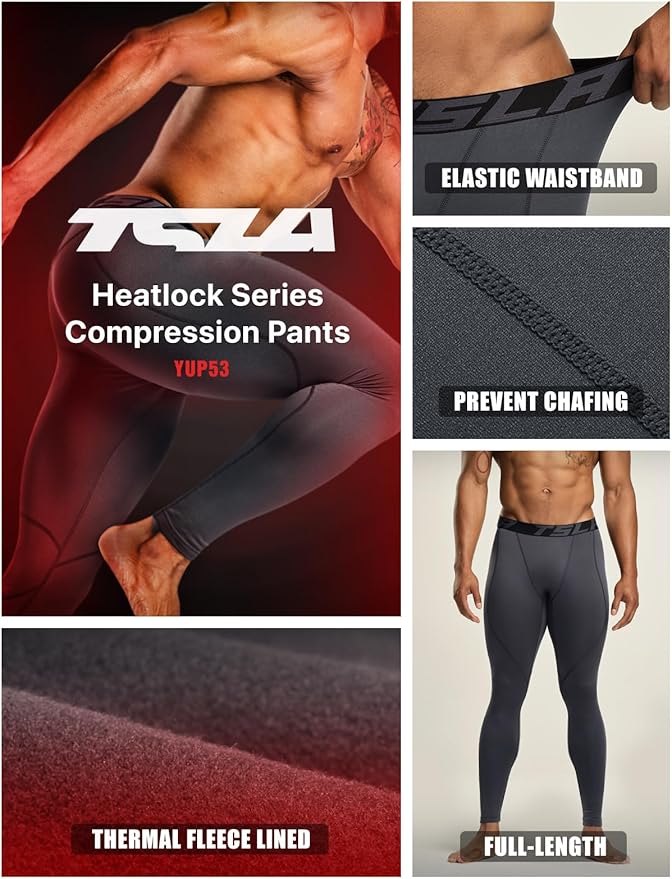 TSLA Men's Thermal Compression Pants, Athletic Sports Leggings & Running Tights, Wintergear Base Layer Bottoms