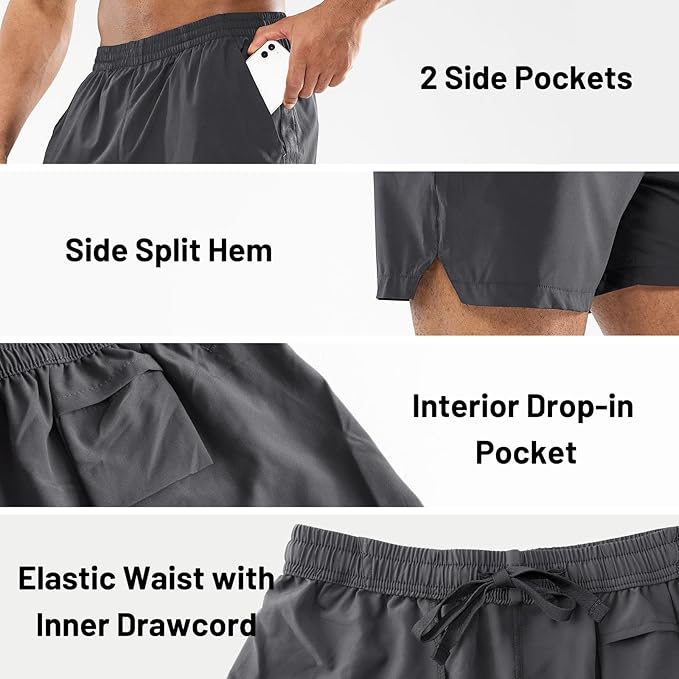 MIER Men's Workout Running Shorts Quick Dry Active 5 Inches Shorts with Pockets, Lightweight, Breathable
