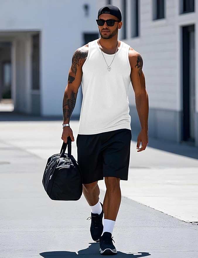 MAGCOMSEN Mens Workout Tank Tops Undershirt Cotton Muscle Athletic Sleeveless Shirts for Gym