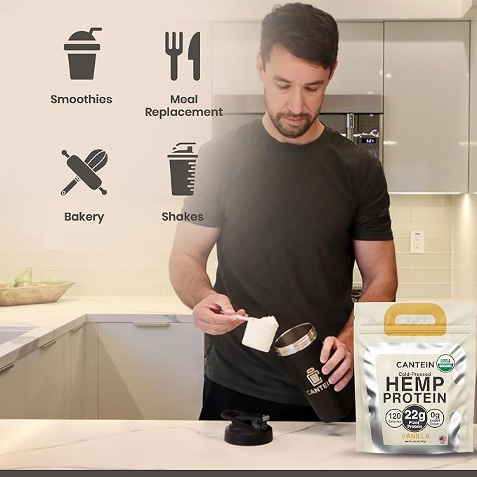 Organic Hemp Protein Powder, Plant Based and Vegan Protein Shake, Lactose and Dairy Free, Gluten Free, Clean and Natural- Vanilla (20 Servings)