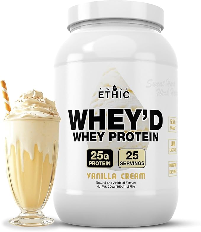 Sweat Ethic Whey'd Protein Powder, 25 G Whey Protein Blend with Concentrate (30 Ounce, Vanilla Cream)
