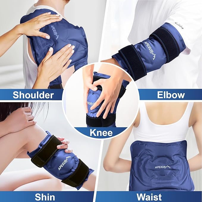 APEXUP Ice Pack for Knee Pain Relief, Large Reusable Wrap After Surgery, Flexible Gel Cold Pack for Injuries, Pain Relief for Back, Shoulder, Elbow, Ankle and Leg (Navy Blue, L, 2PK)