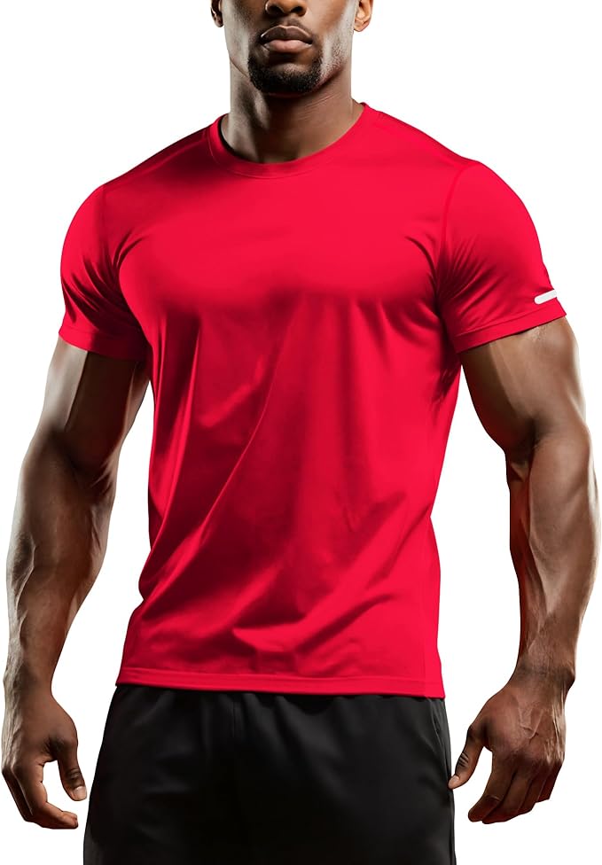Mens Workout Shirts Fitted, Quick Dry Gym Tshirts Running Athletic Top Moisture Wicking Tee