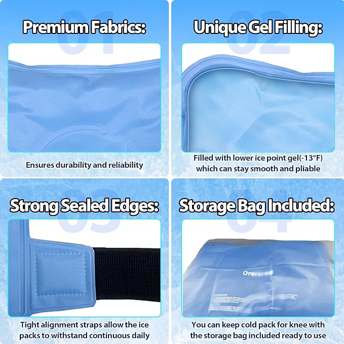 Ice Pack for Knees Reusable Cold Pack for Injuries, Knee Gel Ice Pack Wrap Pain Relief Replacement Surgery, Swelling, Meniscus Tear, ACL, Sports Injuries Blue