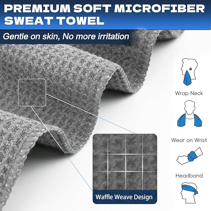 Microfiber Gym Towels for Working Out, Quickly Dry Yoga Towels for Men & Women Tennis, 16 Inch x 27 Inch, 6 Pack, Grey