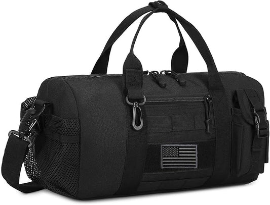 ArcEnCiel Small Tactical Duffle Bag Men Gym Pack Military Molle Shoulder Bags Shoes Storage Sports Handbag with Patch (Black)