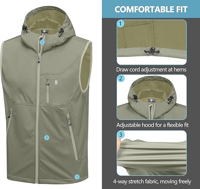 Little Donkey Andy Men's Lightweight Softshell Vest Windproof Sleeveless Jacket for Travel Hiking Running Golf