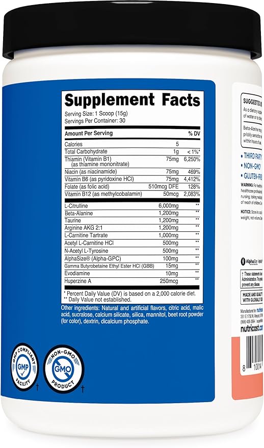 Nutricost Stim-Free Pre-Workout, 30 Servings (Pink Lemonade) - Caffeine Free, Stimulant Free, Non-GMO, Gluten Free