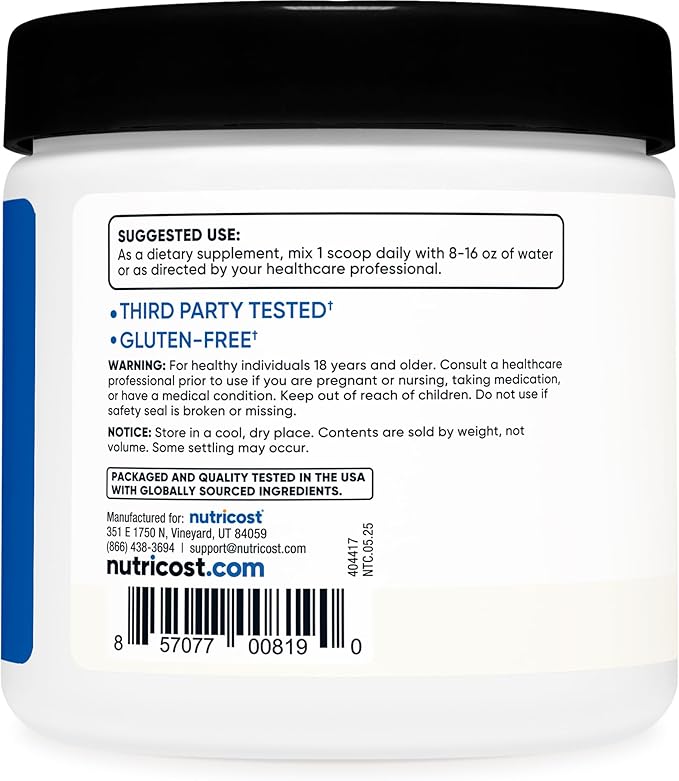 Nutricost BCAA Powder (Unflavored, 30 Servings) - Vegetarian, Non-GMO, Gluten Free, Optimal 2:1:1 Ratio