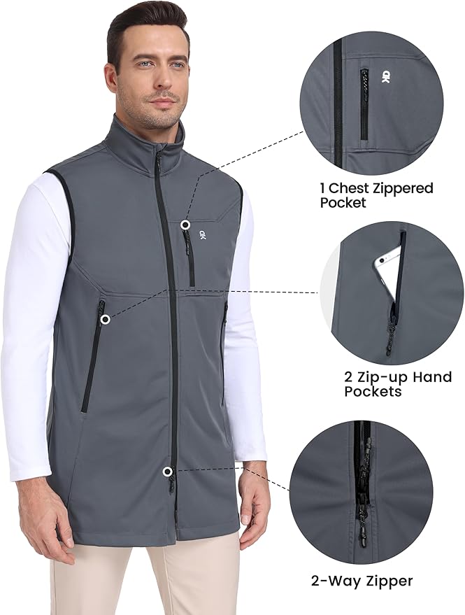 Little Donkey Andy Men's Lightweight Softshell Vest Windproof Sleeveless Jacket for Travel Hiking Running Golf